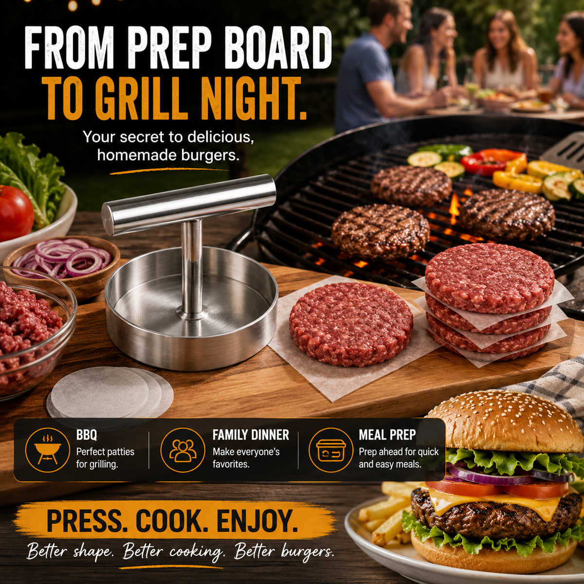 🍔 2 PACK Manual Burger Patty Press – Uniform Round Patties for Grilling, Meal Prep & Home Cooking|BBQ FAVORITE