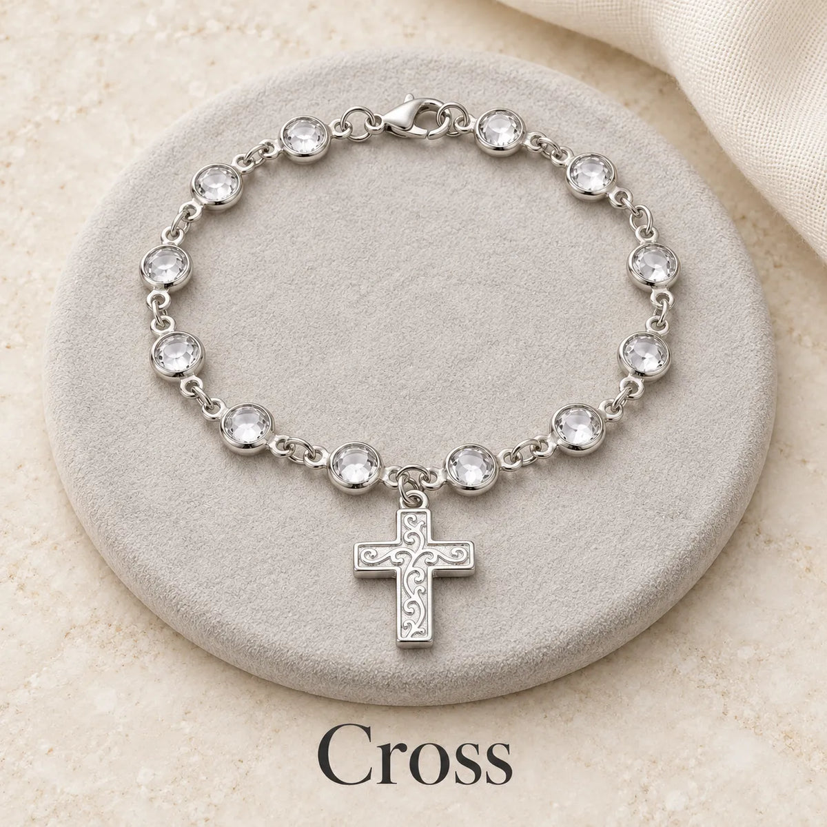 ✨ Sparkling Charm Chain with Faceted Stones – Silver-Tone Bow, Star & Cross Styles 🎁
