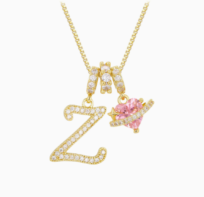 3-in-1 Custom Alphabet & Pink Zircon Pendant Necklace💫