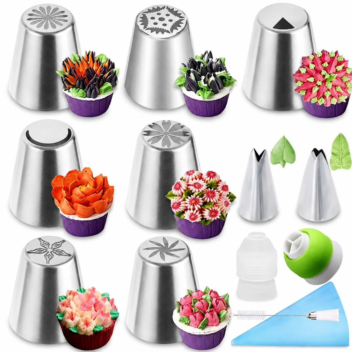 🎂 13-Piece Professional Cake & Cupcake Piping Nozzles Kit