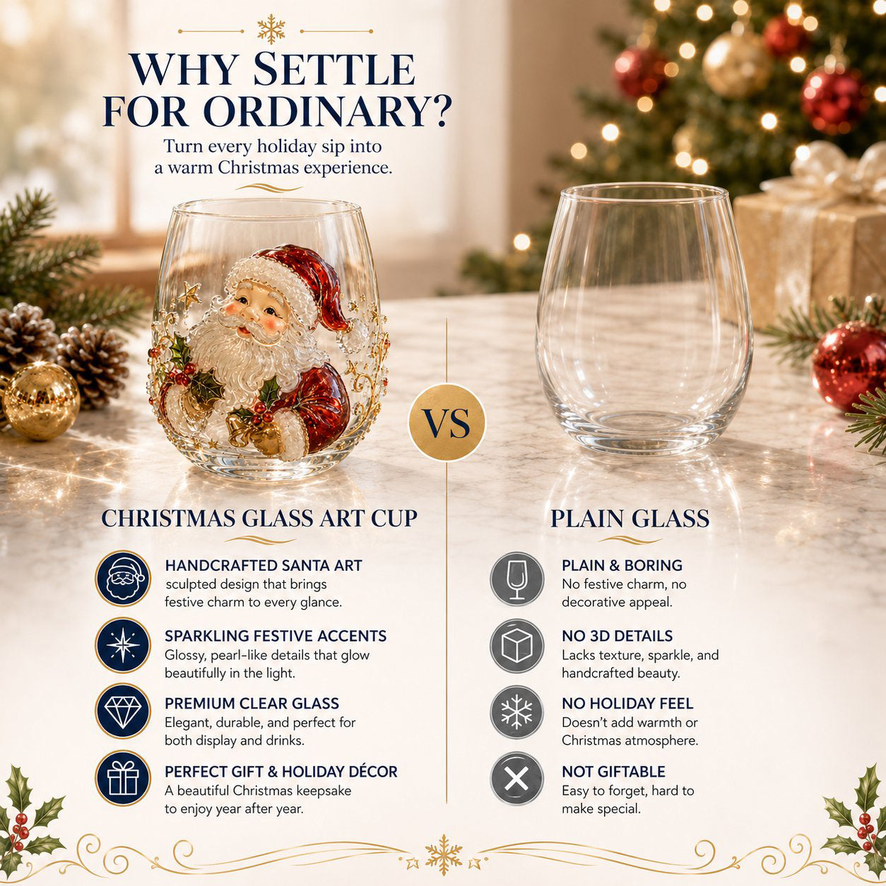 🎄 Luxury Christmas Glass Art Cup – Festive Holiday Drinkware & Premium Gift for Christmas 🎁✨