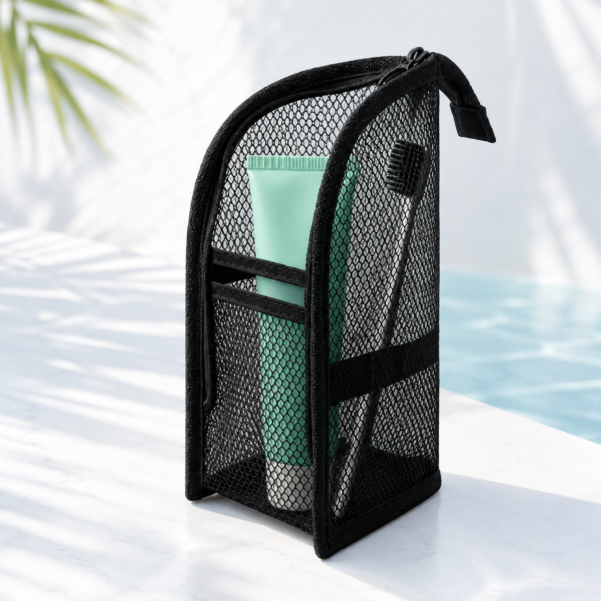 💧 Waterproof Upright Cosmetic Pouch with Crystal-Clear Mesh