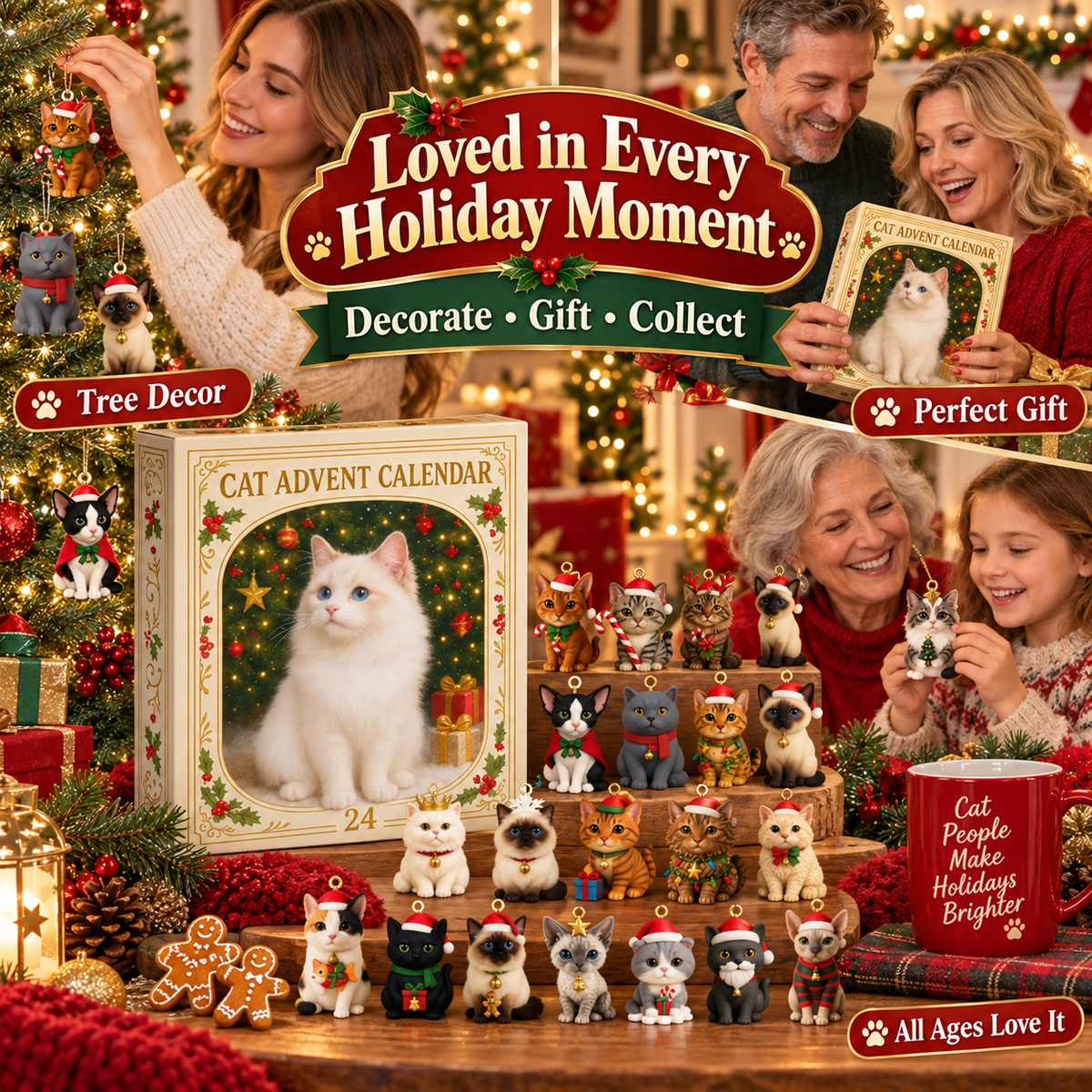 🎄 24 Days Christmas Cat Advent Calendar & Hanging Ornaments 🐾