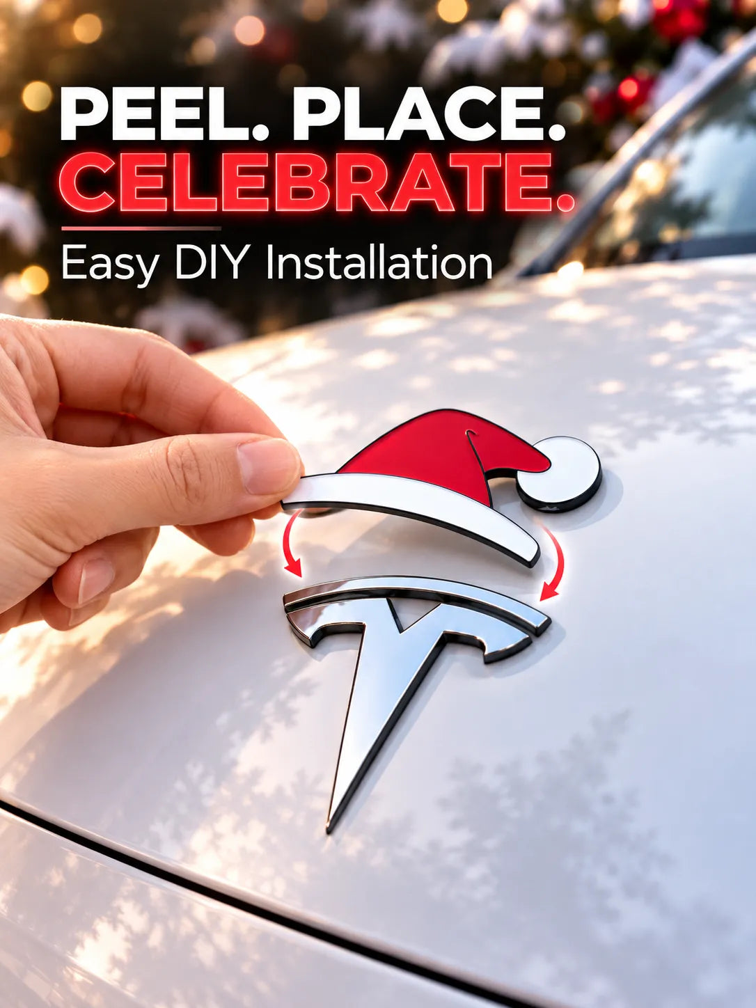🎅 Christmas Car Emblem Santa Hat Sticker – Festive 3D Holiday Upgrade