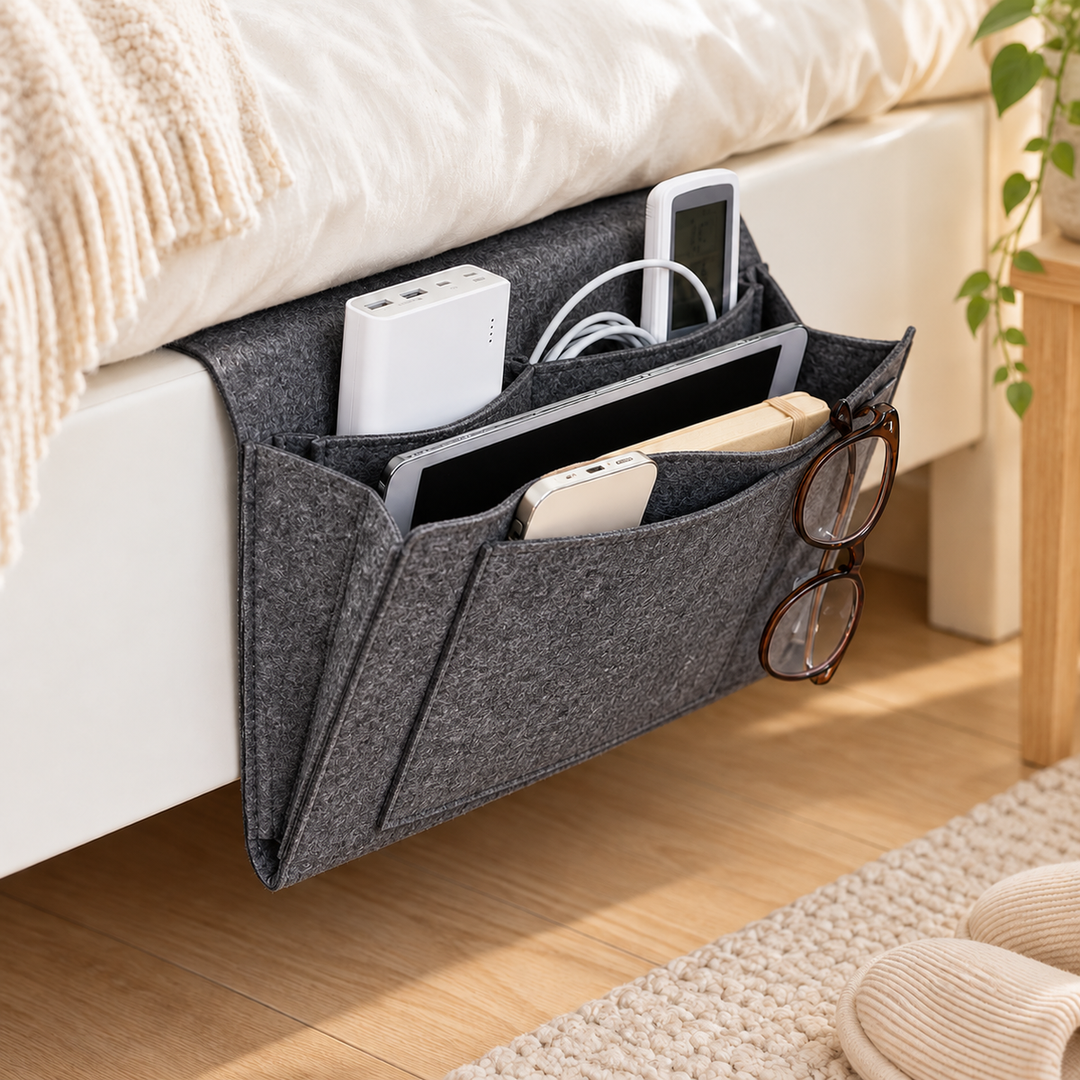 Cozy Felt Nightstand Organizer & Sofa Armrest Storage Bag 🏡
