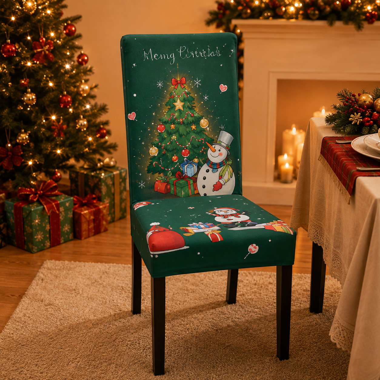 🎄 Elastic Christmas Dining Chair Cover – Soft, Washable & Festive Slipcover 🎅