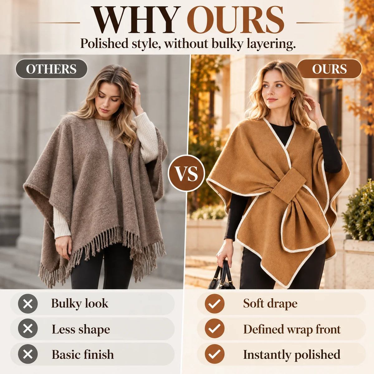 🍂 Women's Elegant Knit Cape Poncho – Chic Fall & Winter Wrap Shawl