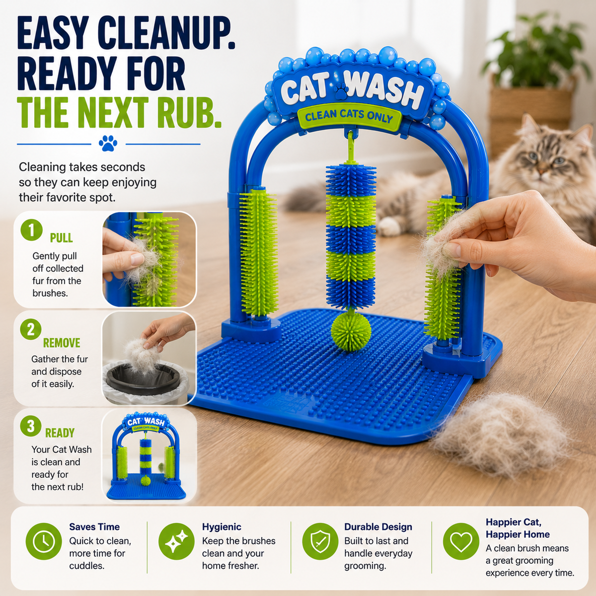 🐱 Interactive Cat Self-Grooming Arch – Multi-Angle Massage Brush & Play Station