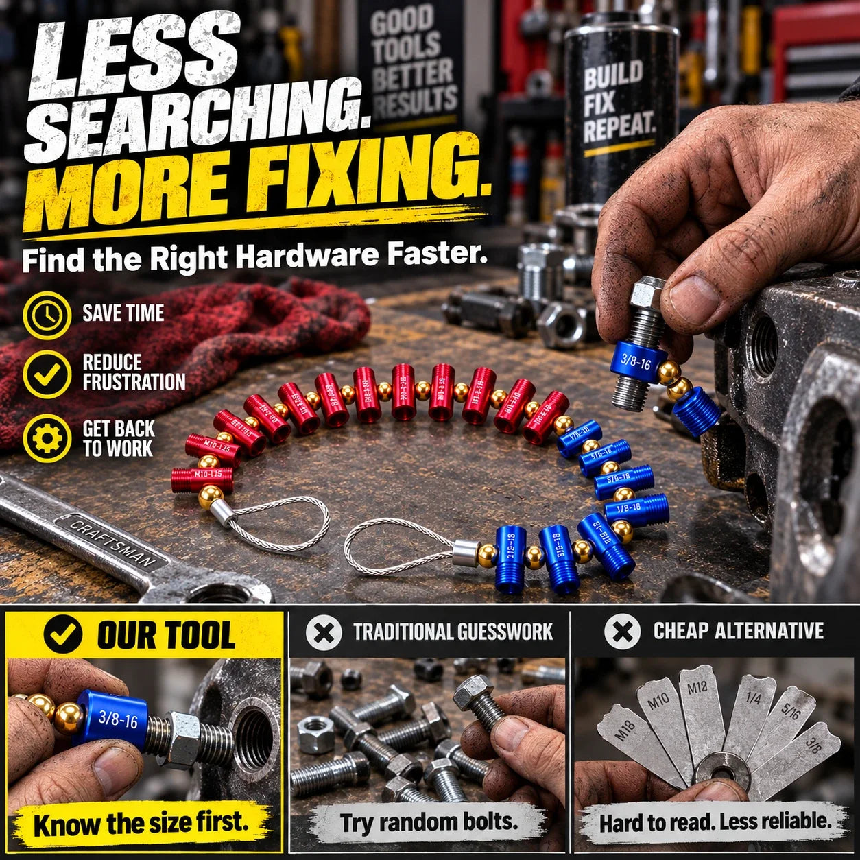 Metric & SAE Thread Checker for Bolts, Nuts & Holes