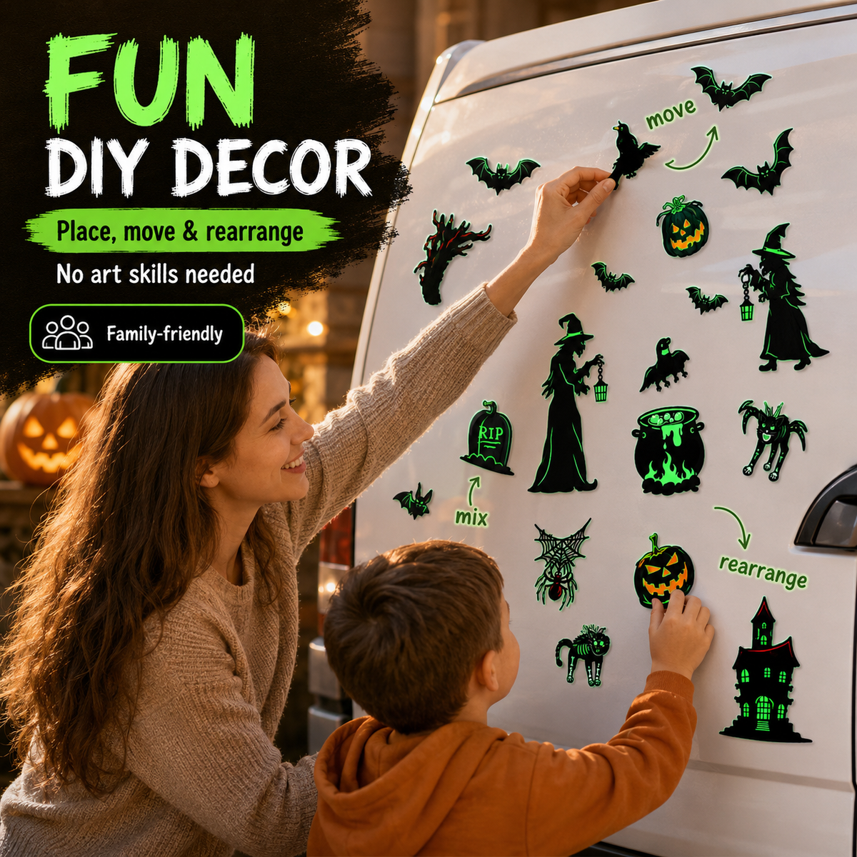 🎃16-Piece Glow-in-the-Dark Halloween Car Magnet Set