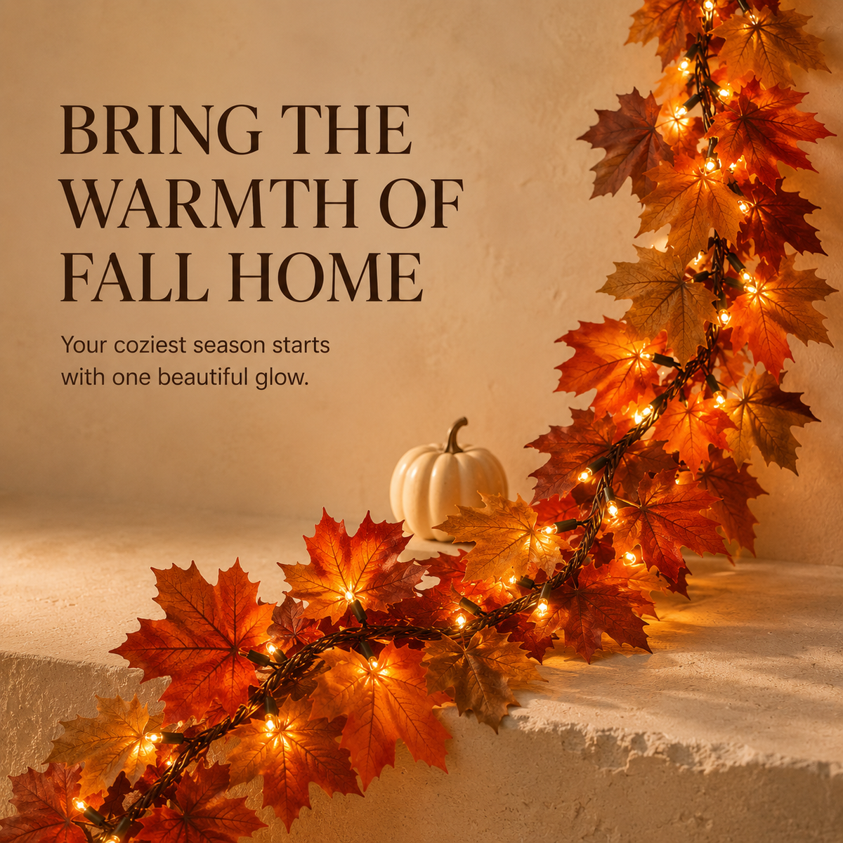đ Lighted Autumn Maple Leaf Garland â Warm LED Fall Mantel, Window & Doorway Decor