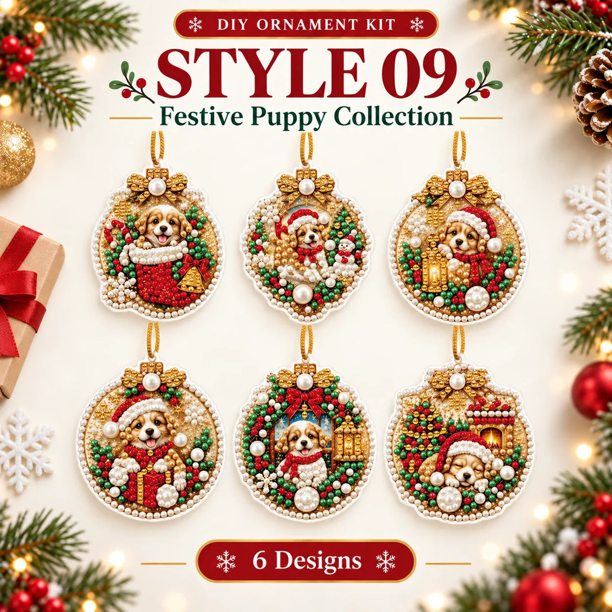 DIY Puppy Christmas Ornament Kit | 6 Festive Designs