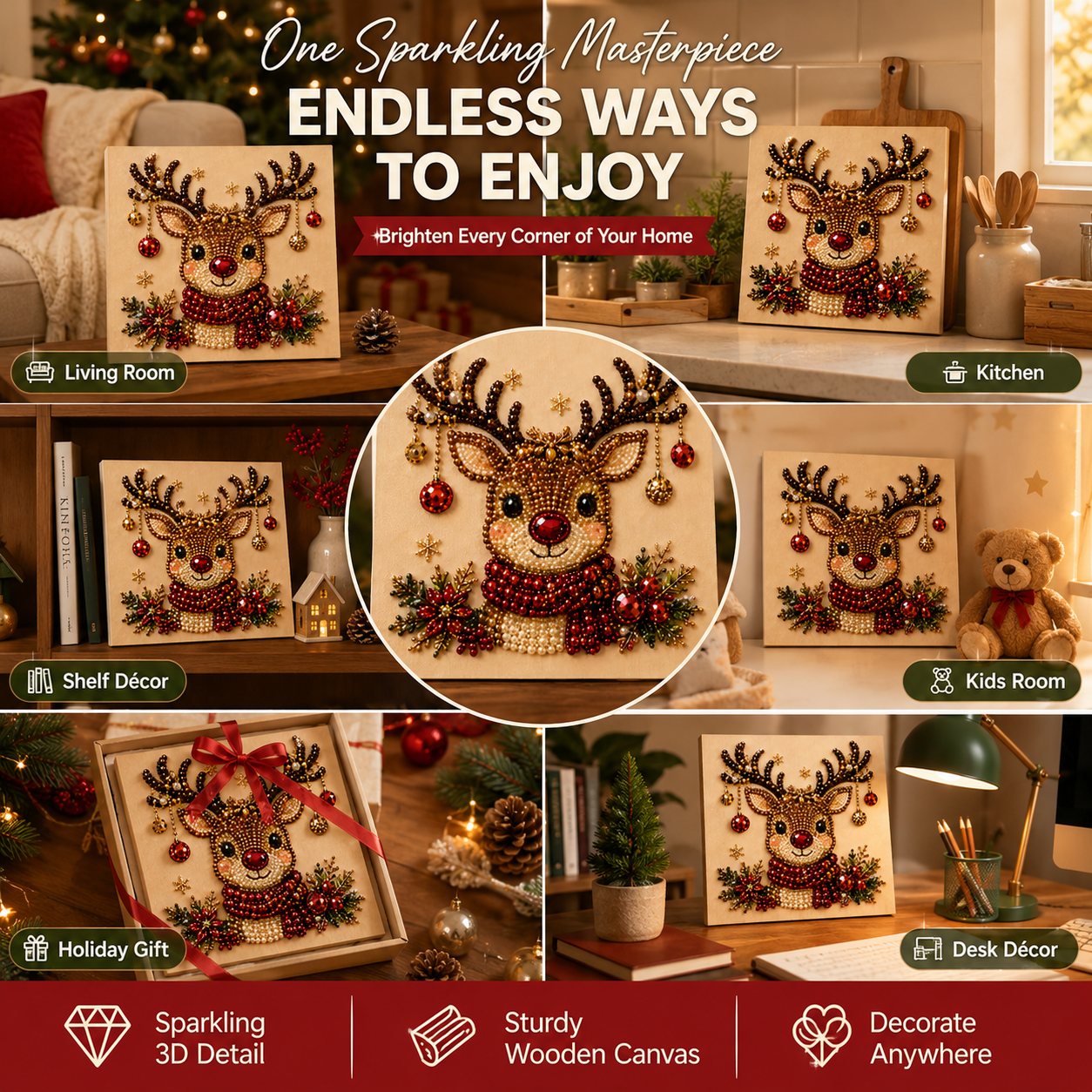 DIY Christmas Reindeer Framed Pearl Painting Kitš