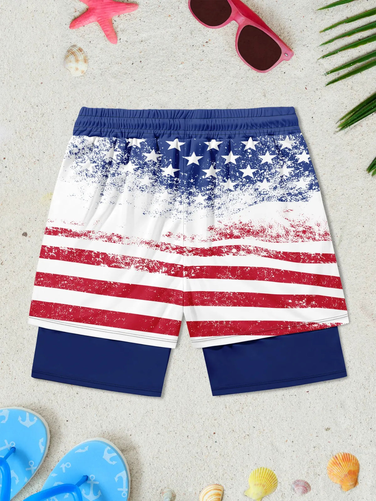 🩳 Men's Two-In-One USA 250th Beach Shorts