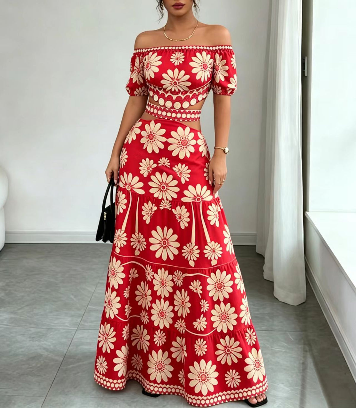 Women's Floral Off-Shoulder Cutout Maxi Dress👗