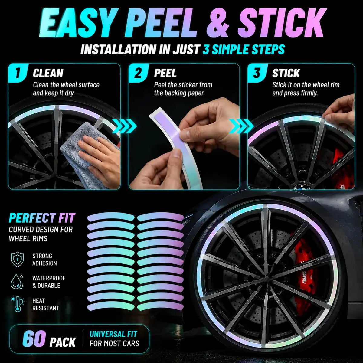 💎 Cyber Neon Glow Wheel Rim Reflective Stickers – Universal Fit for Cars & SUVs 🚘✨