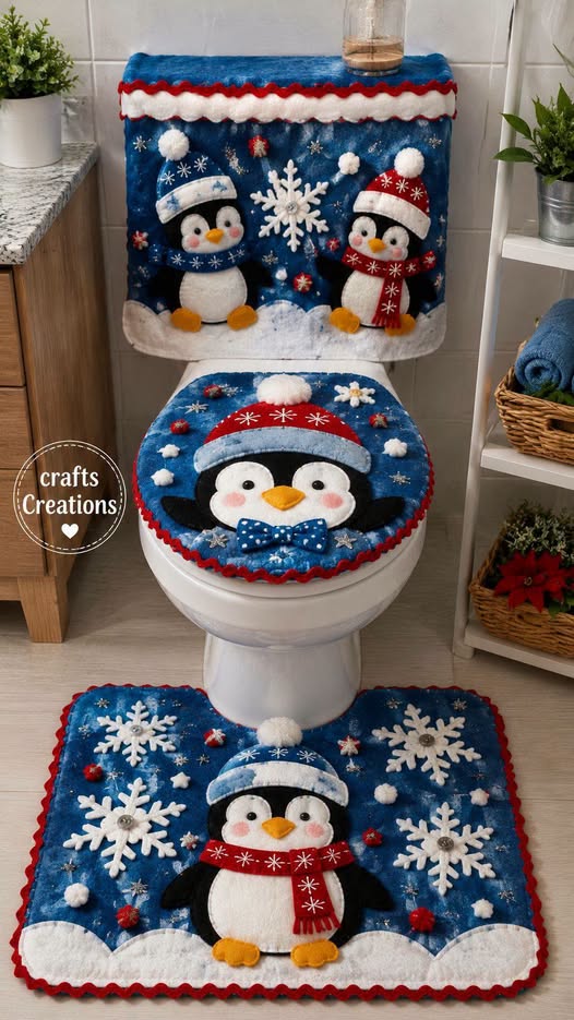 🎄49% OFF❄️3-Piece Christmas Snowman Toilet Cover Set – Cozy Winter Bathroom Decor