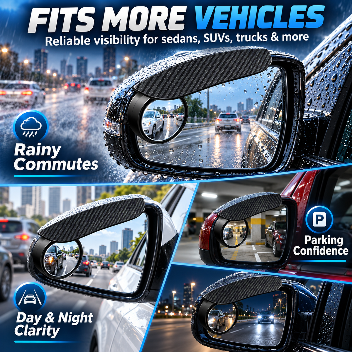 2-Pack Anti-Rain Rearview Mirror Visor & Convex Blind Spot Mirror🌧️