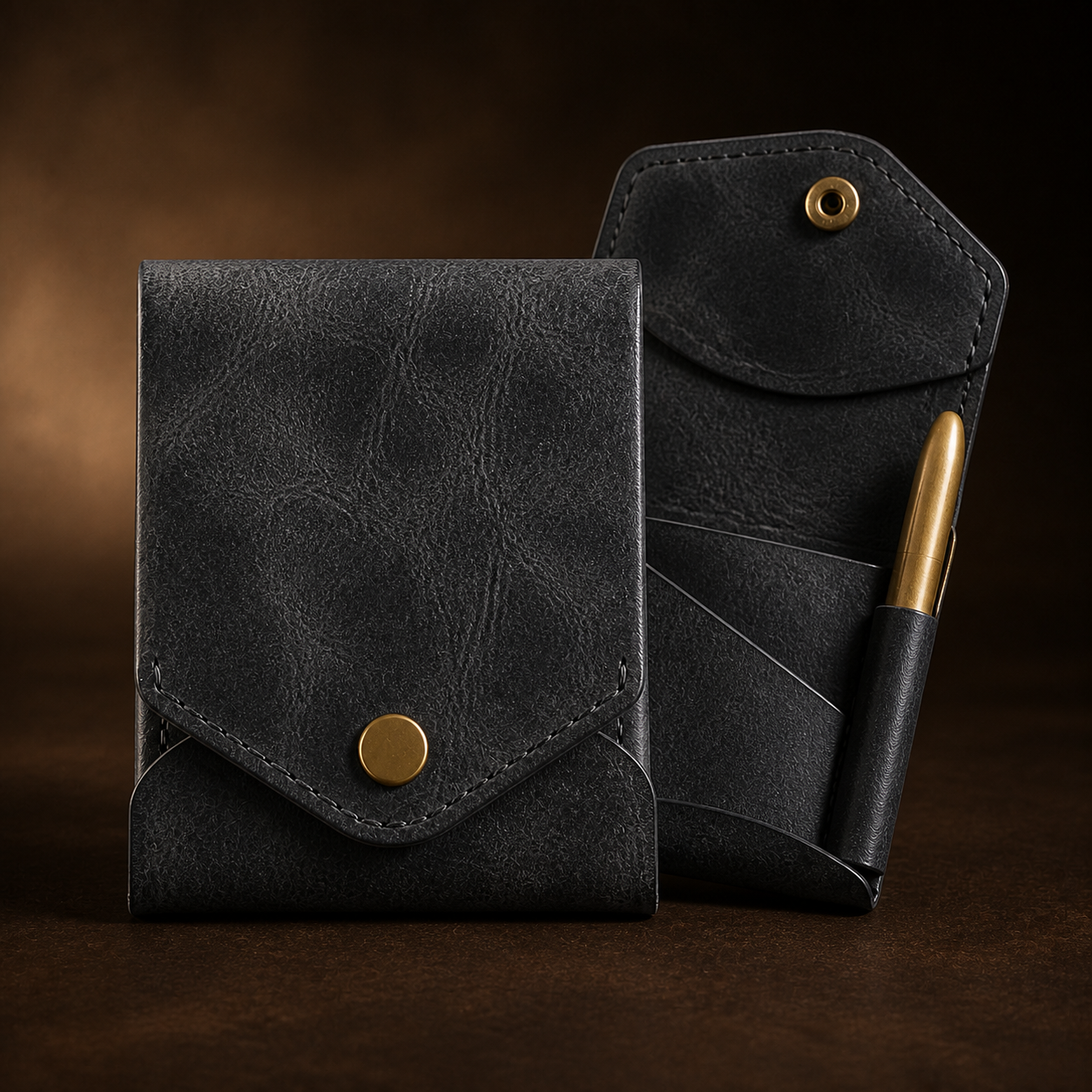 Compact Double-Flap Wallet with Built-In Pen Slot & Get a Free Pen💰