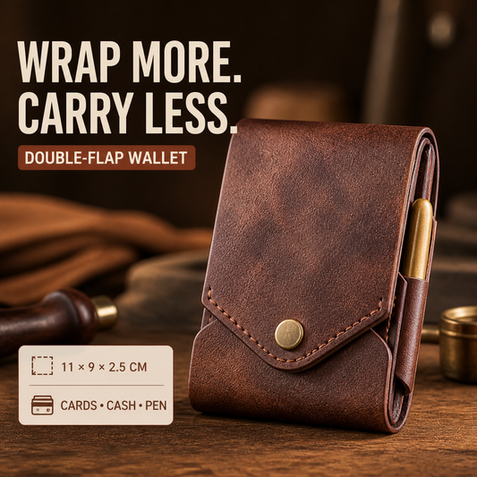 Compact Double-Flap Wallet with Built-In Pen Slot & Get a Free Pen💰