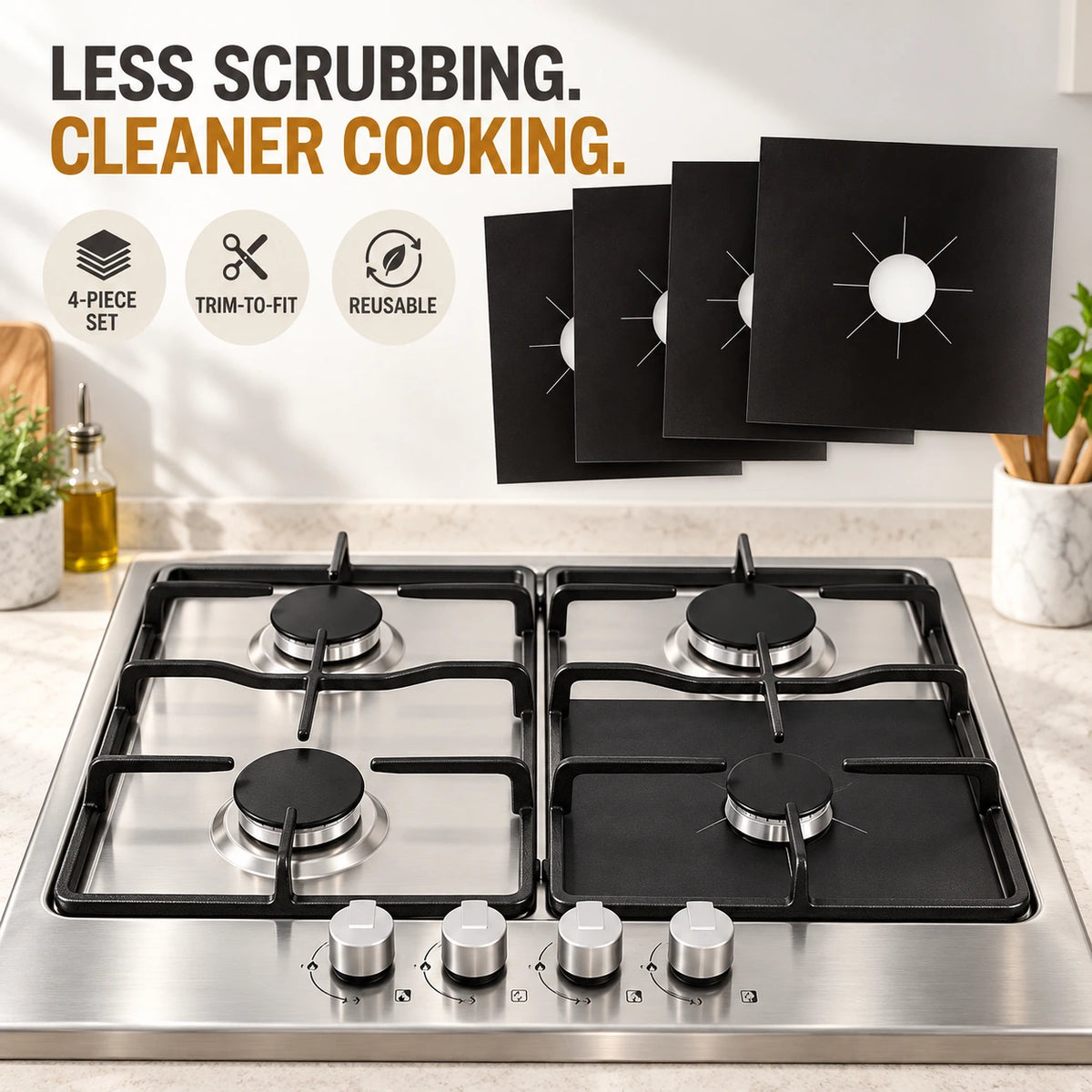 🥘 Reusable Gas Stove Burner Liners♻️ (Set of 4)