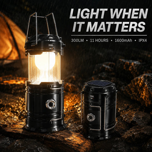 Collapsible Solar Rechargeable Camping Lantern with Magnetic Base & Hanging Hook