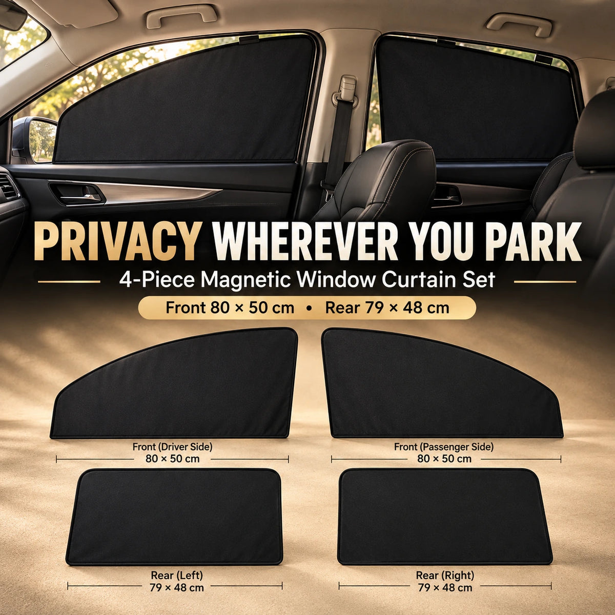Magnetic Car Side Window Curtains – 4-Piece Front & Rear Privacy Sunshade Set