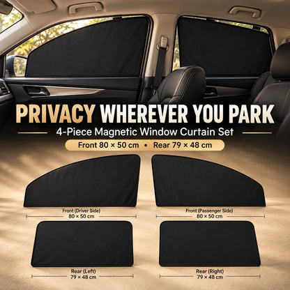 Magnetic Car Side Window Curtains – 4-Piece Front & Rear Privacy Sunshade Set