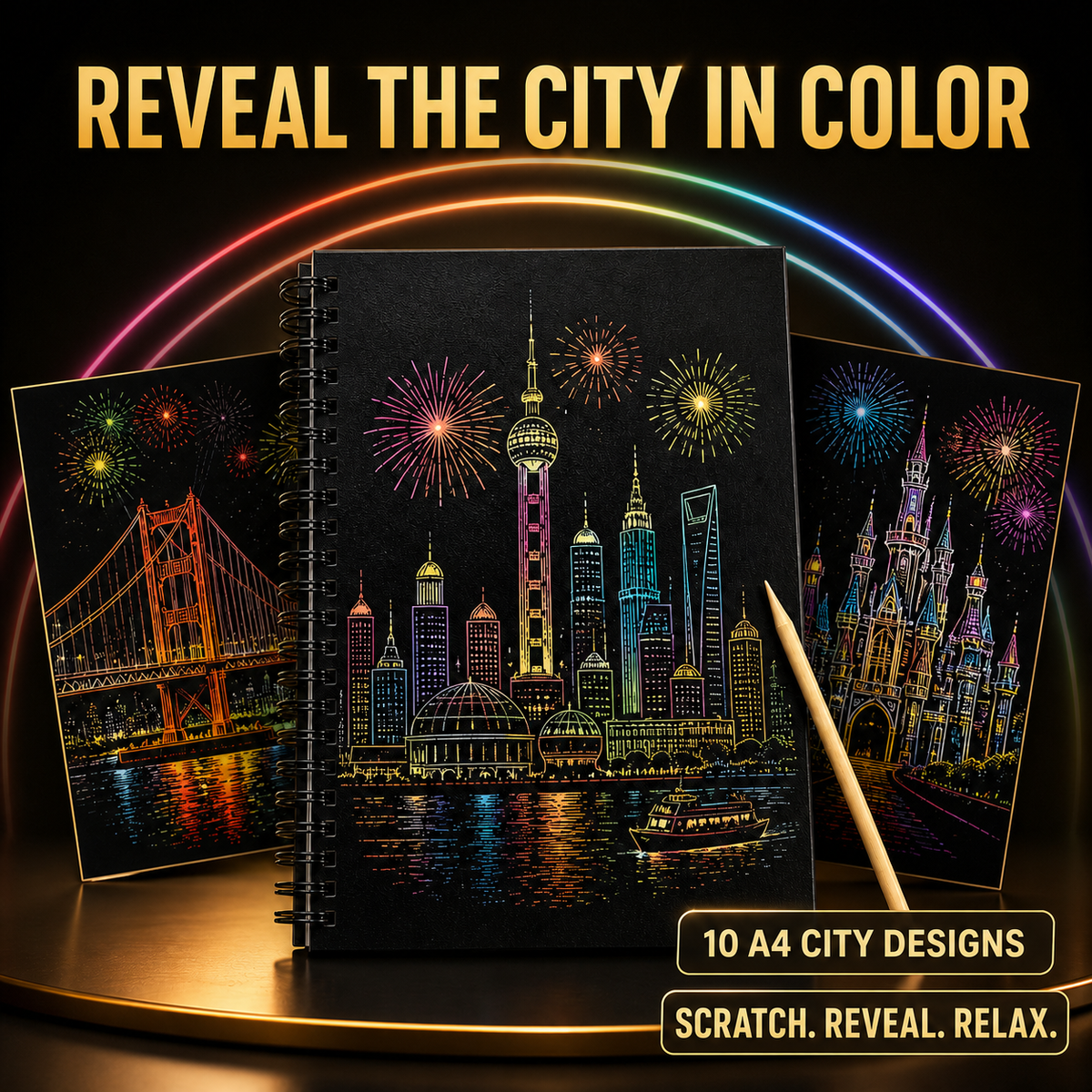 Colorful City Series Scratch Art Book for Adults Foil Engraving Scratch Painting