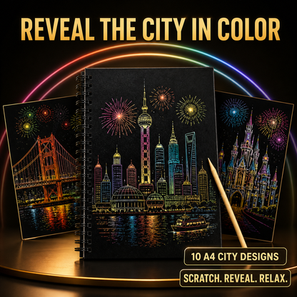 Colorful City Series Scratch Art Book for Adults Foil Engraving Scratch Painting