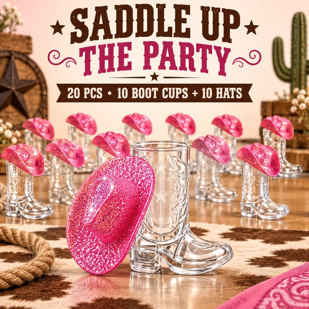 Mini Cowboy Boot Shot Cups with Decorative Hats