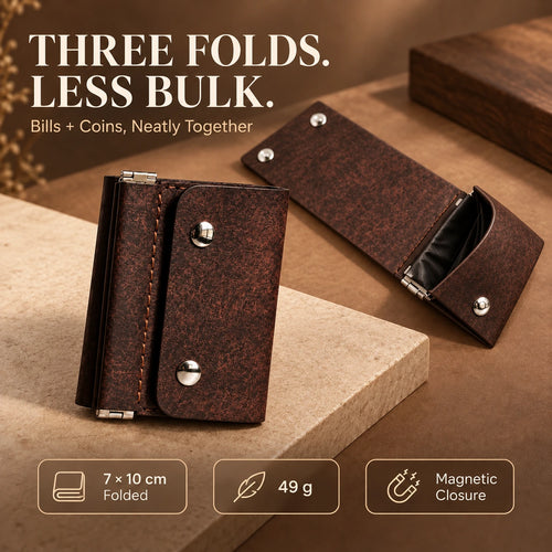 Vintage Compact Trifold Wallet with Quick-Access Coin Pocket