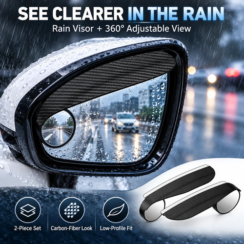 Car Rearview Mirror Rain Visor with Adjustable Blind Spot Mirror