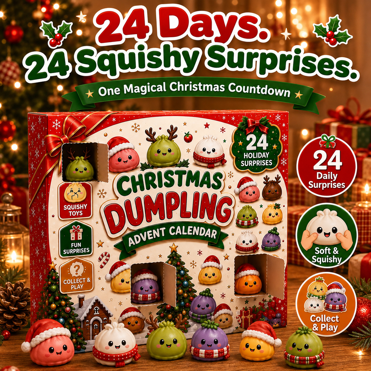 🎅 Cute Christmas Advent Calendar: 24 Days of Squishy Dumplings 🥟