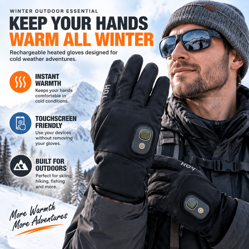 🔥 49%OFF Today | Rechargeable Heated Gloves – Touchscreen Winter Gloves with Adjustable Heat for Skiing, Hiking & Outdoor Use