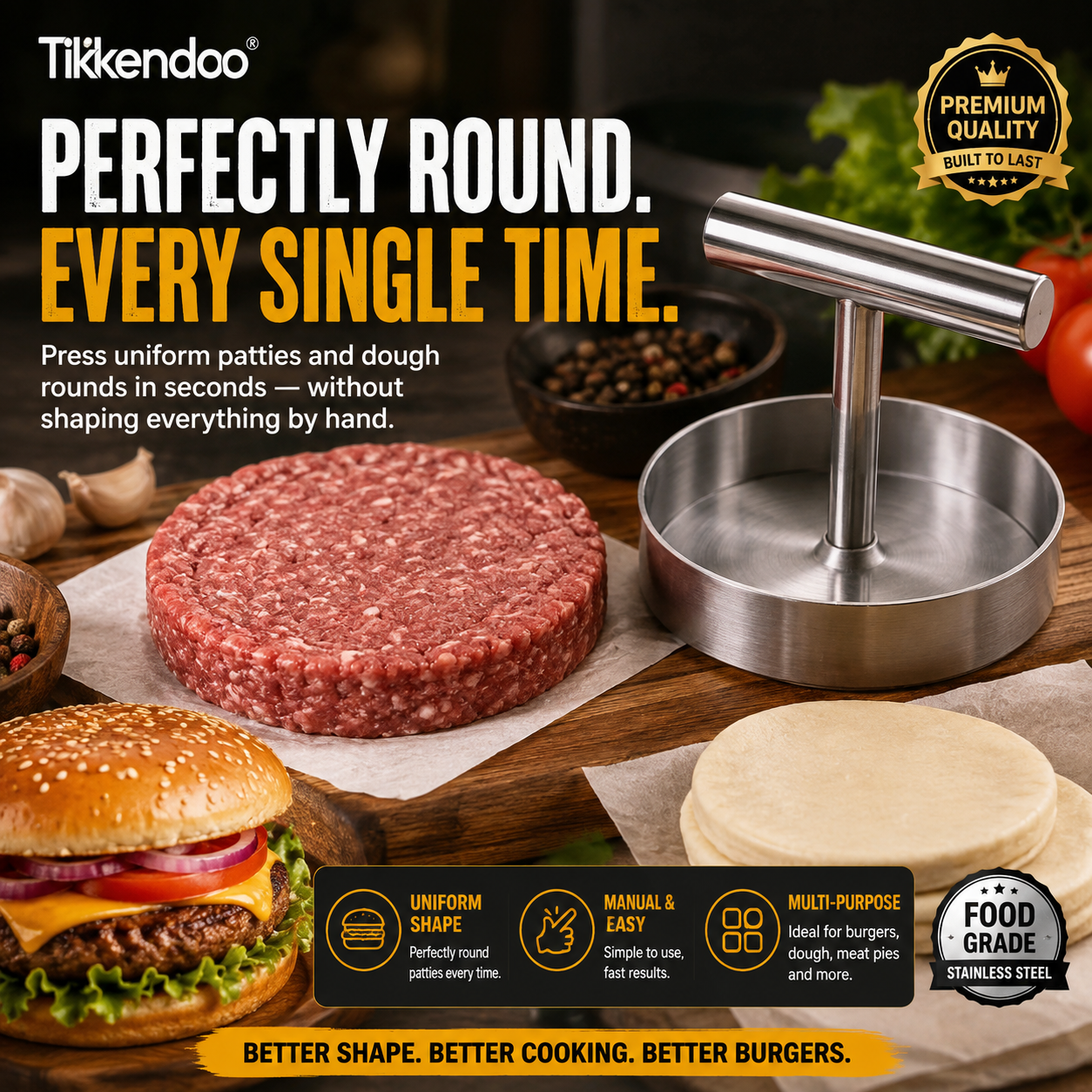 🍔 2 PACK Manual Burger Patty Press – Uniform Round Patties for Grilling, Meal Prep & Home Cooking|BBQ FAVORITE