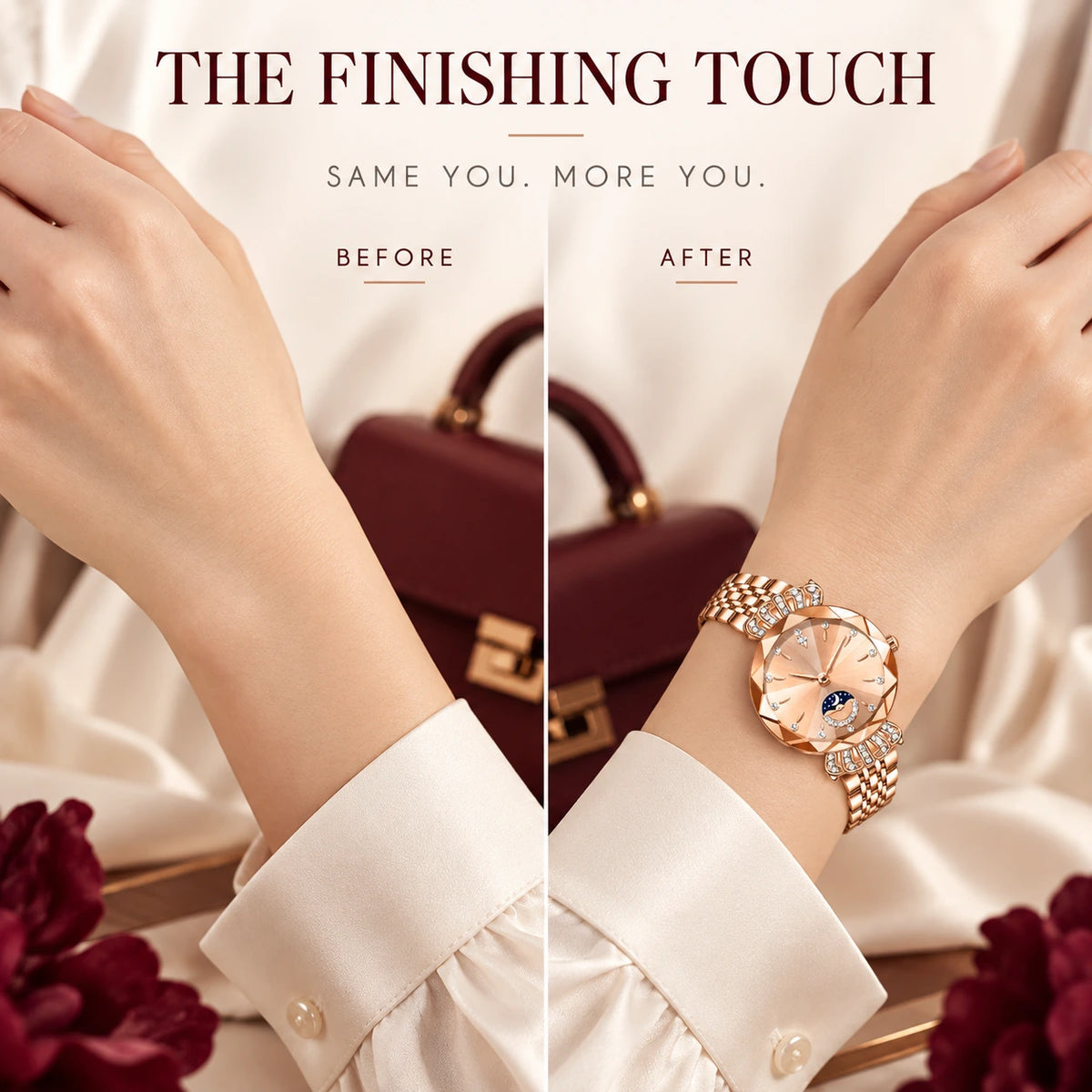 👑✨ Luxurious Rose Gold Crystal Quartz Watch – Diamond Cut Vintage Wristwatch