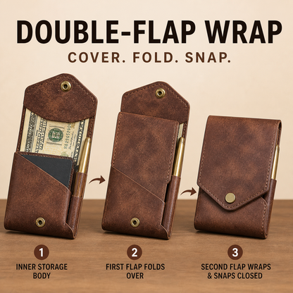 Compact Double-Flap Wallet with Built-In Pen Slot & Get a Free Pen💰