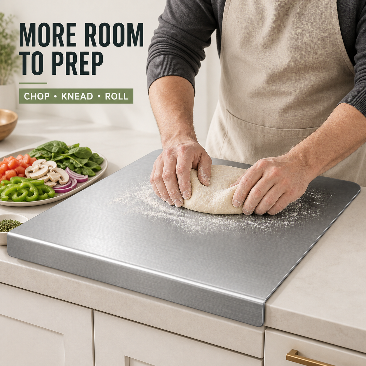 Stainless Steel Countertop Cutting & Pastry Board with Stabilizing Lip