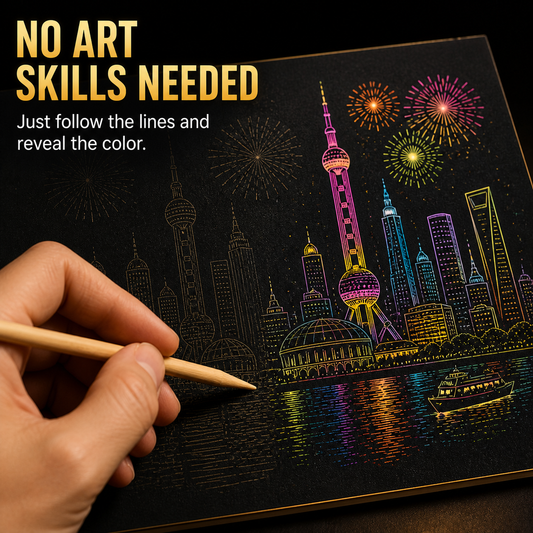 Colorful City Series Scratch Art Book for Adults Foil Engraving Scratch Painting