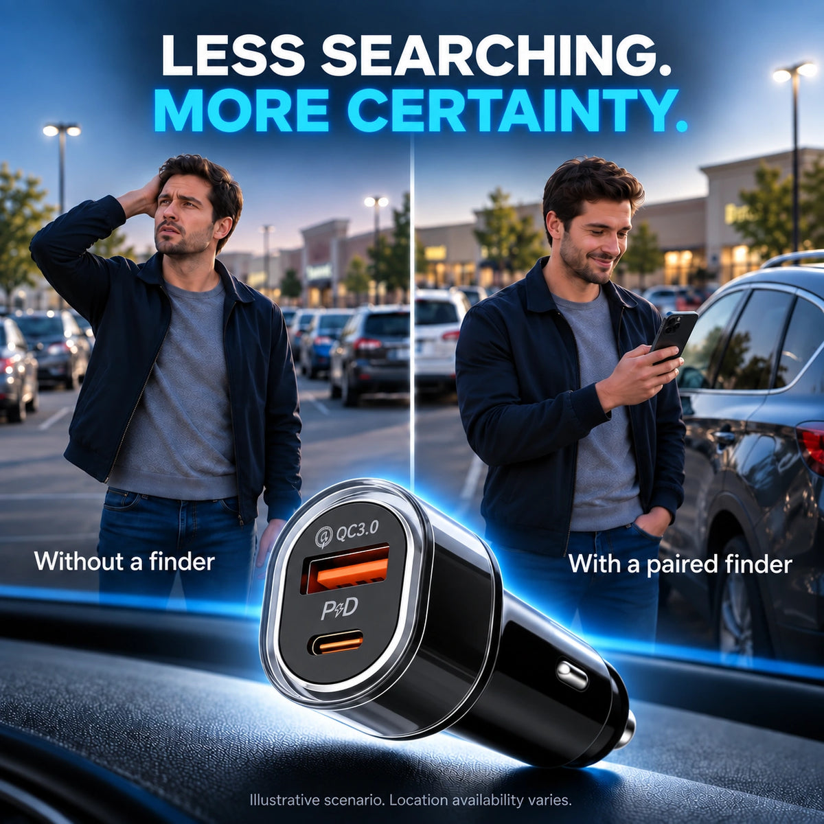 2-in-1 Car Charger & Vehicle Finder