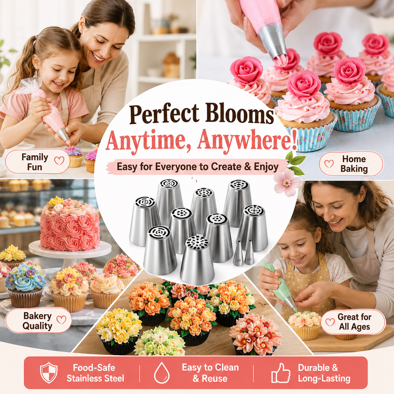 🎂 13-Piece Professional Cake & Cupcake Piping Nozzles Kit