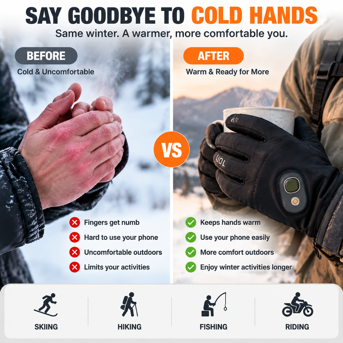 🔥 49%OFF Today | Rechargeable Heated Gloves – Touchscreen Winter Gloves with Adjustable Heat for Skiing, Hiking & Outdoor Use