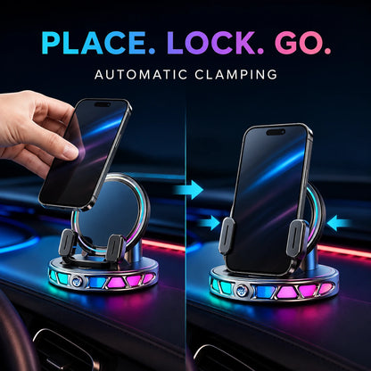 Wireless Car Mount Charger with RGB Light, Auto-Clamping