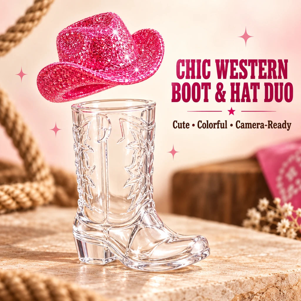 Mini Cowboy Boot Shot Cups with Decorative Hats