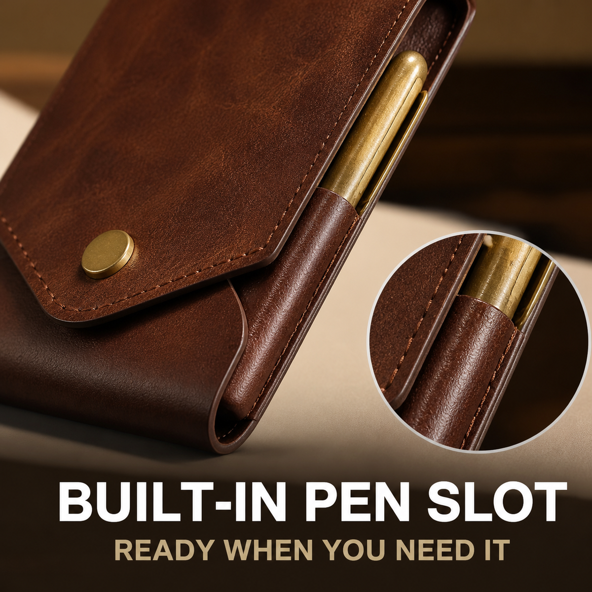 Compact Double-Flap Wallet with Built-In Pen Slot & Get a Free Pen💰