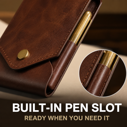 Compact Double-Flap Wallet with Built-In Pen Slot & Get a Free Pen💰