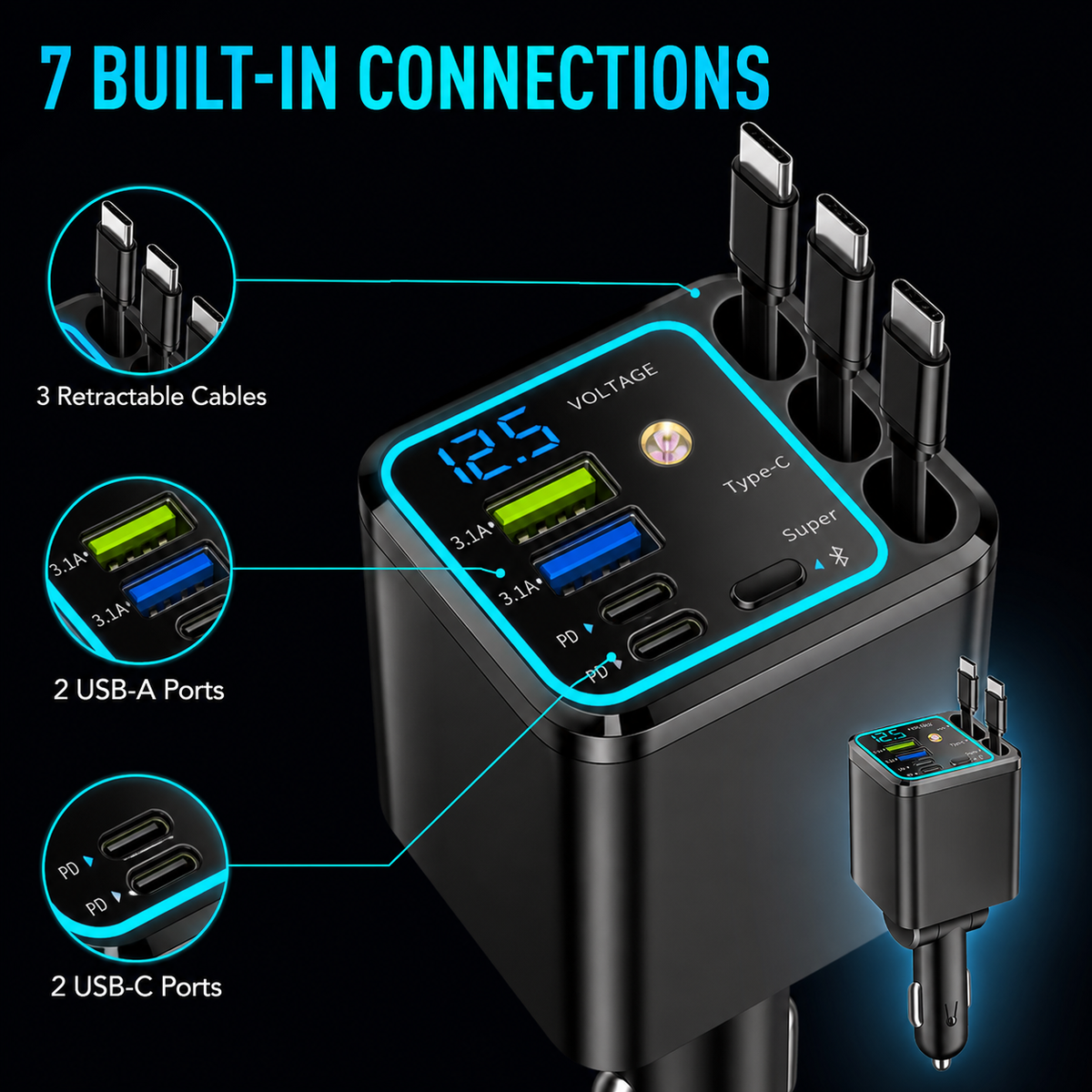 ✨Starry Ambient Light 7-in-1 Fast Car Charger