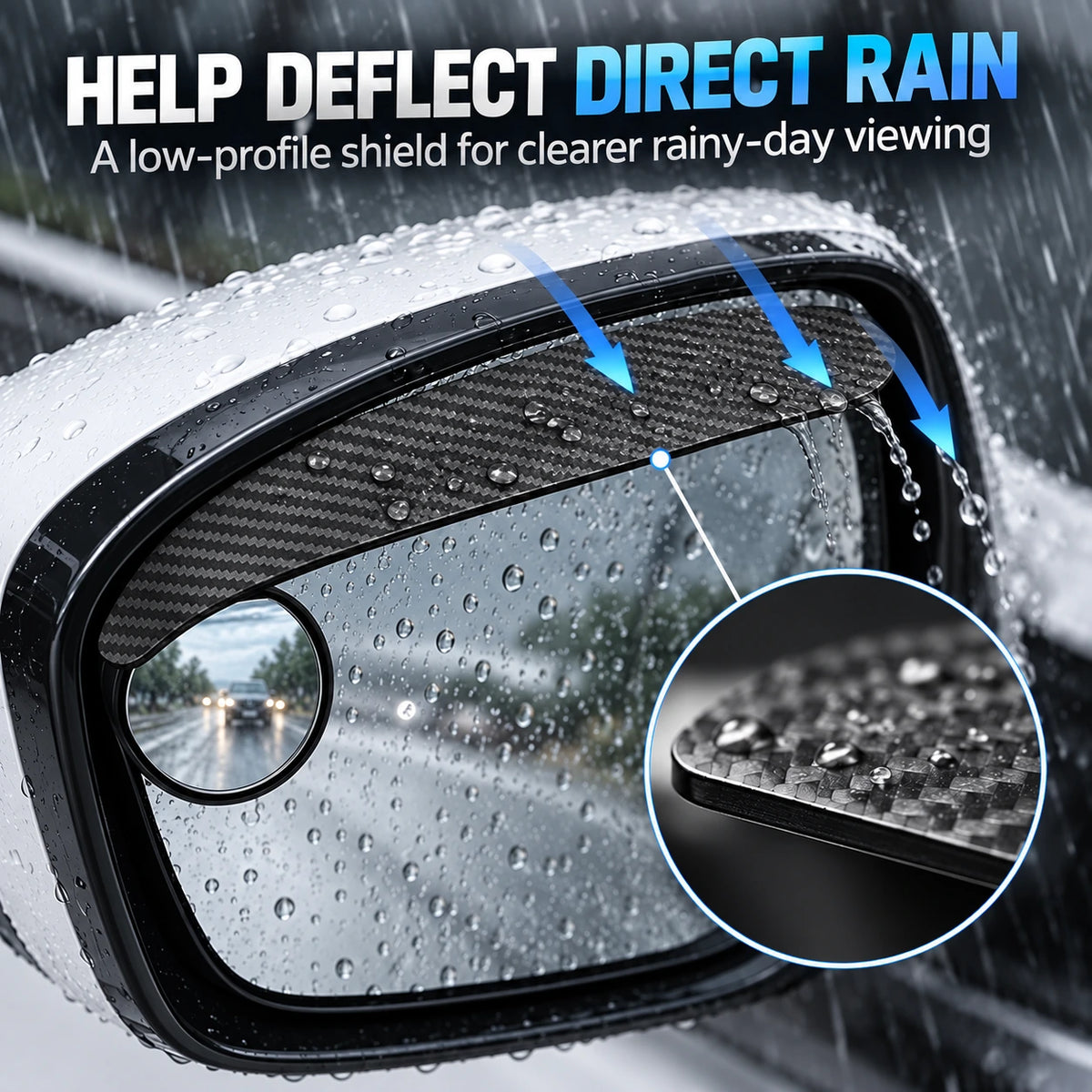 Car Rearview Mirror Rain Visor with Adjustable Blind Spot Mirror