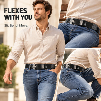 Holeless Stretch Belt with Square Metal Buckle